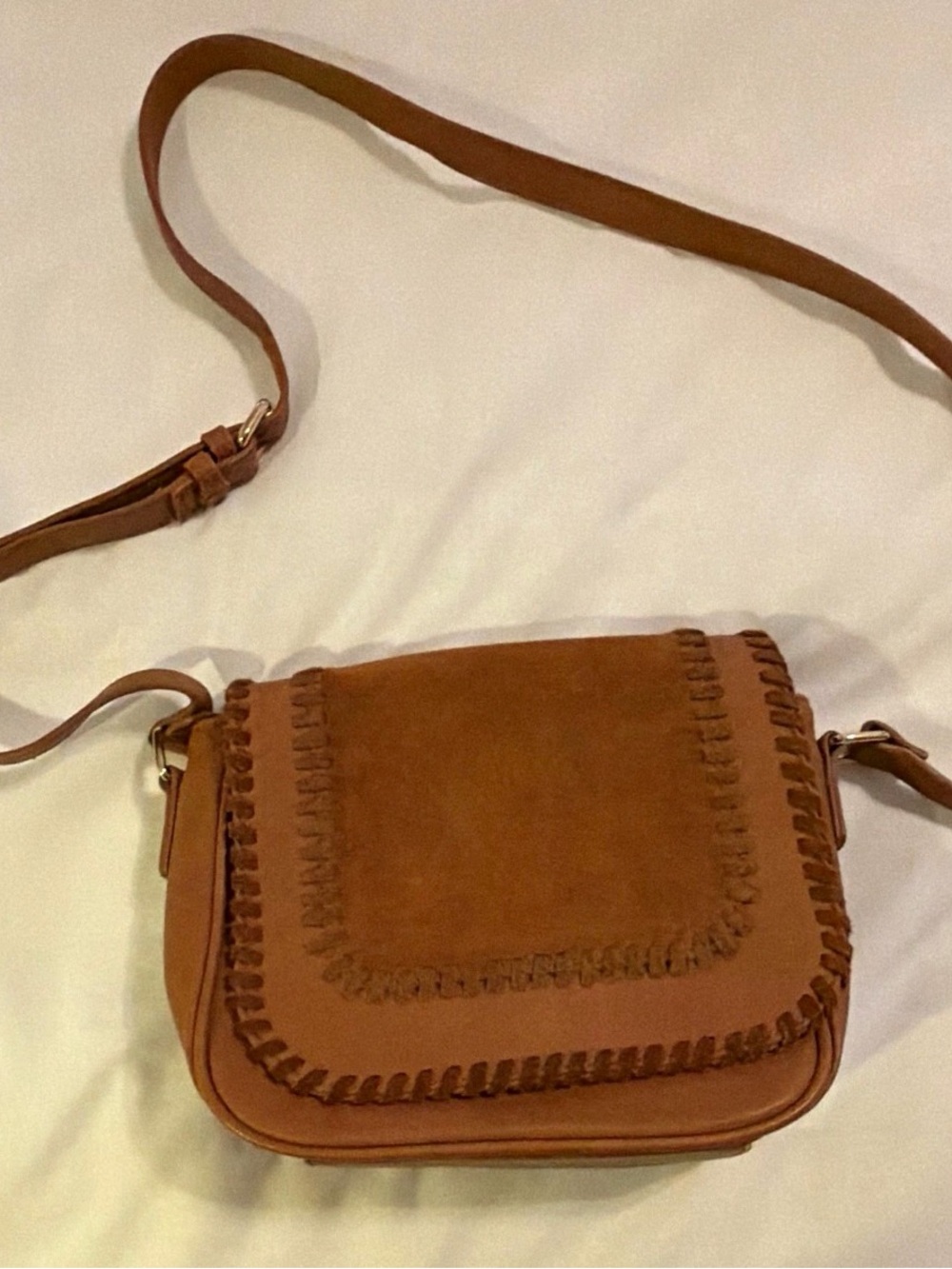 Brown Whipstitch Crossbody Bag - Casual Women’s Shoulder Bag